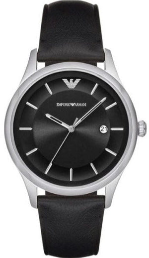 Emporio Armani Lambda Classic Quartz Black Dial Black Leather Strap Watch For Men - AR11020