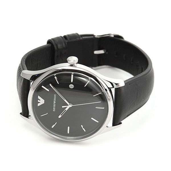 Emporio Armani Lambda Classic Quartz Black Dial Black Leather Strap Watch For Men - AR11020