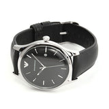 Emporio Armani Lambda Classic Quartz Black Dial Black Leather Strap Watch For Men - AR11020