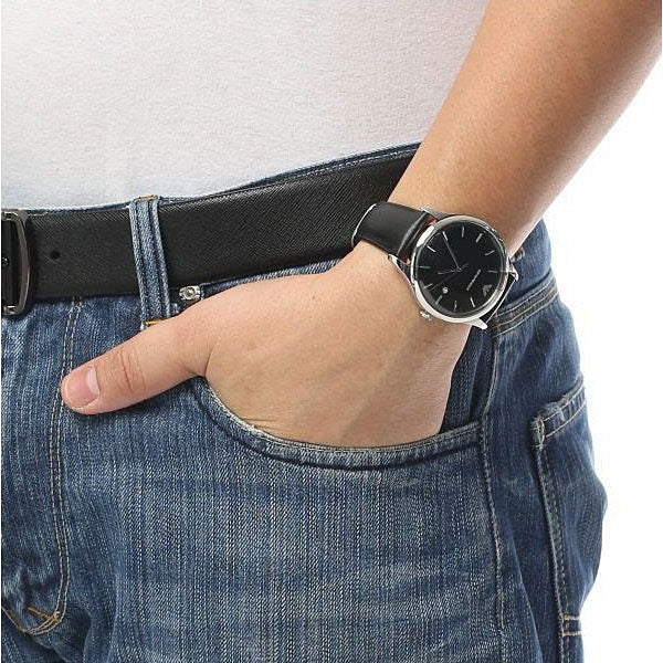 Emporio Armani Lambda Classic Quartz Black Dial Black Leather Strap Watch For Men - AR11020