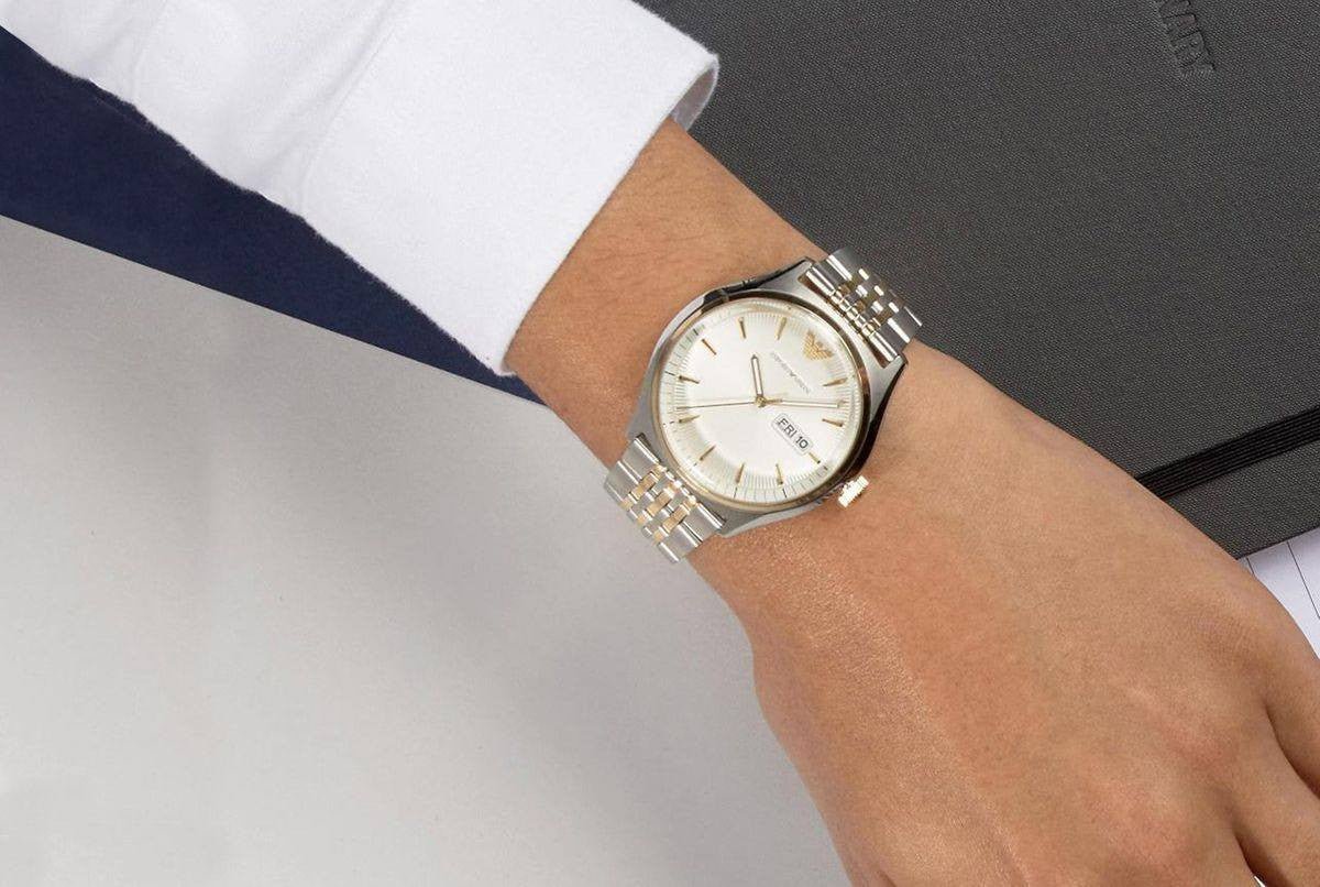 Emporio Armani Cream Dial Two Tone Steel Strap Watch For Men - AR11034