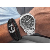Emporio Armani Valente Chronograph Quartz Black Dial Silver Steel Strap Watch For Men - AR11083