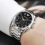 Emporio Armani Valente Chronograph Quartz Black Dial Silver Steel Strap Watch For Men - AR11083