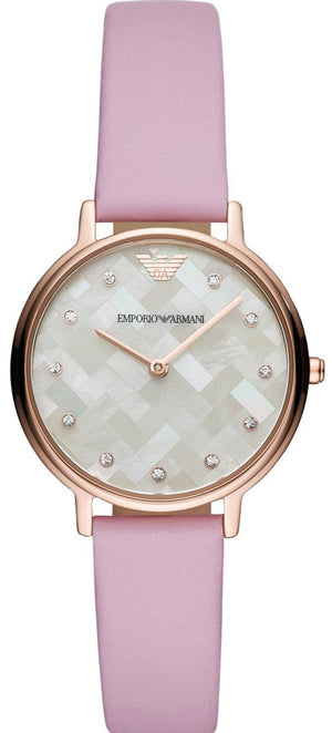 Emporio Armani Kappa Mother Of Pearl White Dial Pink Leather Strap Watch For Women - AR11130