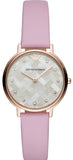 Emporio Armani Kappa Mother Of Pearl White Dial Pink Leather Strap Watch For Women - AR11130
