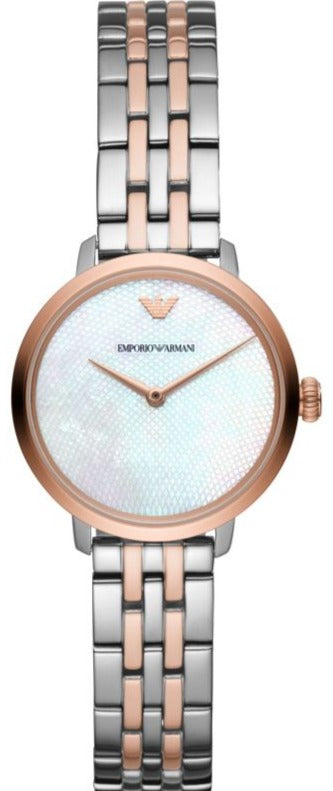 Emporio Armani Modern Slim Analog Mother of Pearl Dial Two Tone Steel Strap Watch For Women - AR11157