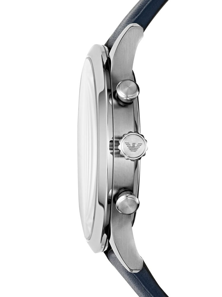 Emporio Armani Giovanni T Bar Chronograph Quartz Blue Dial Blue Leather Strap Watch For Men - AR11226