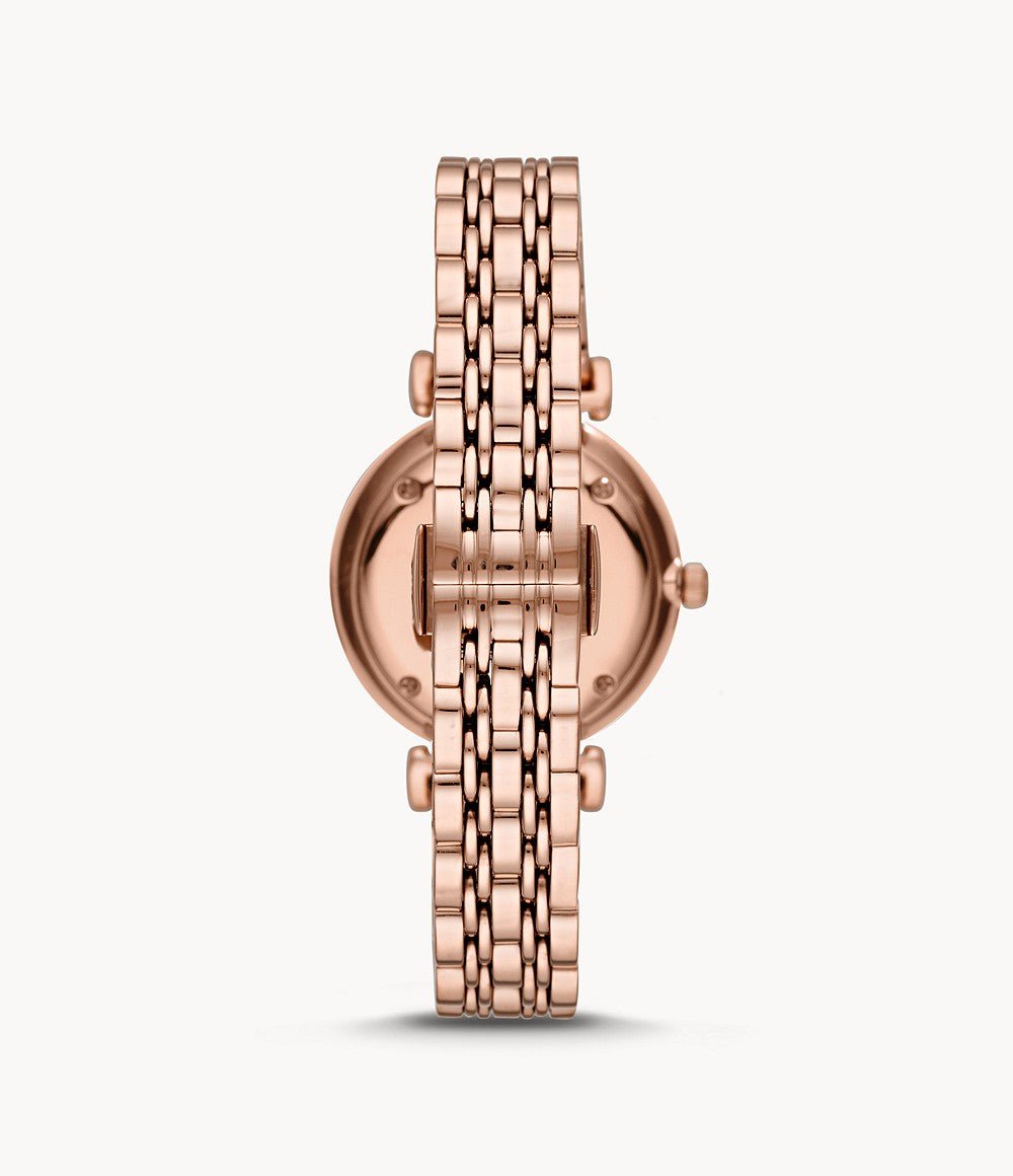 Emporio Armani T-Bar Gianni Crystal Pave Dial Rose Gold Steel Strap Watch For Women - AR11244