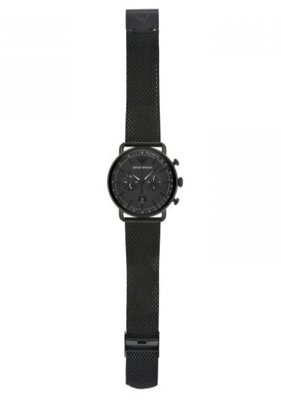 Emporio Armani Aviator Chronograph Black Dial Black Mesh Bracelet Watch For Men - AR11264