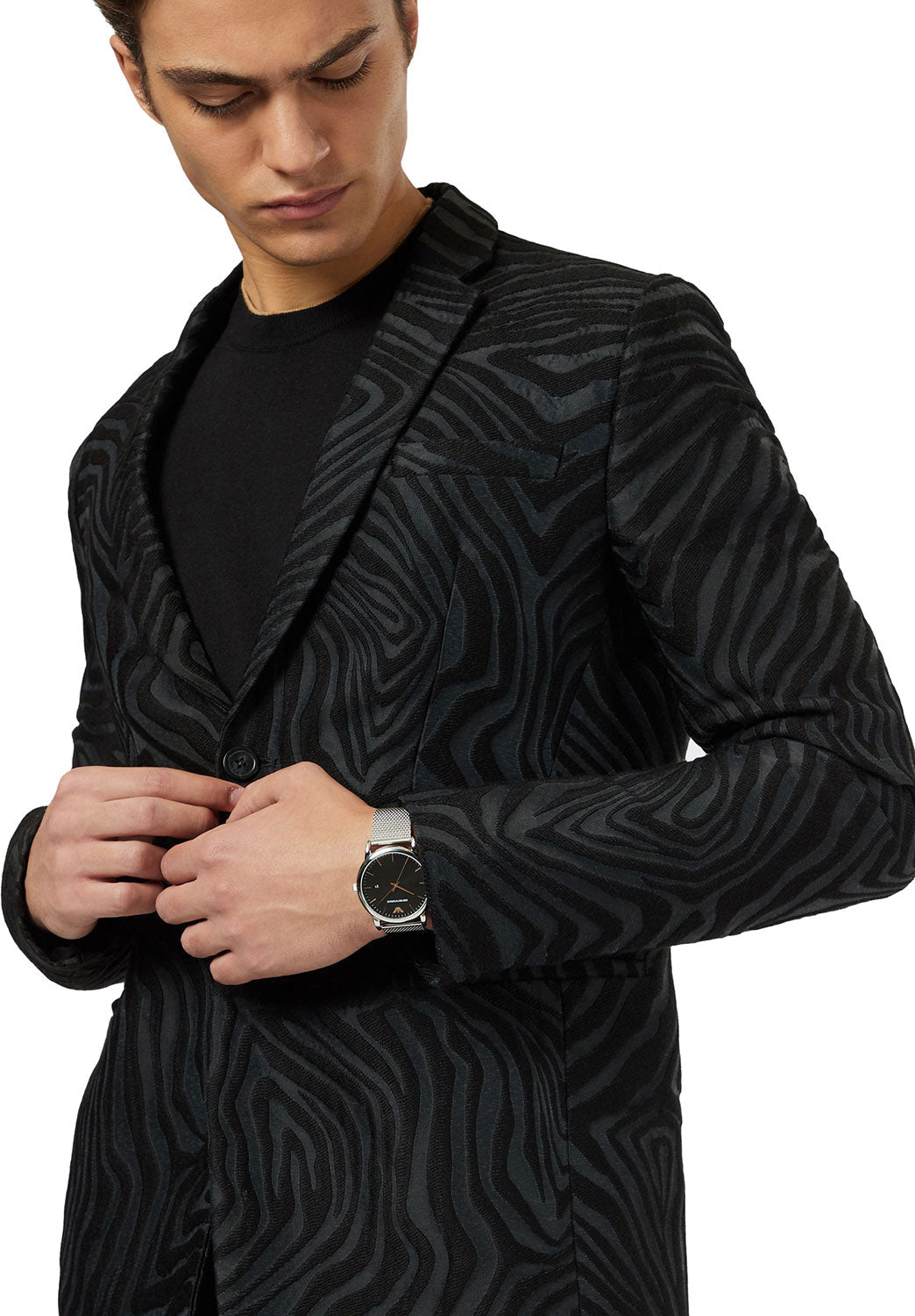 Emporio Armani Luigi Analog Black Dial Silver Mesh Bracelet Watch For Men - AR11272