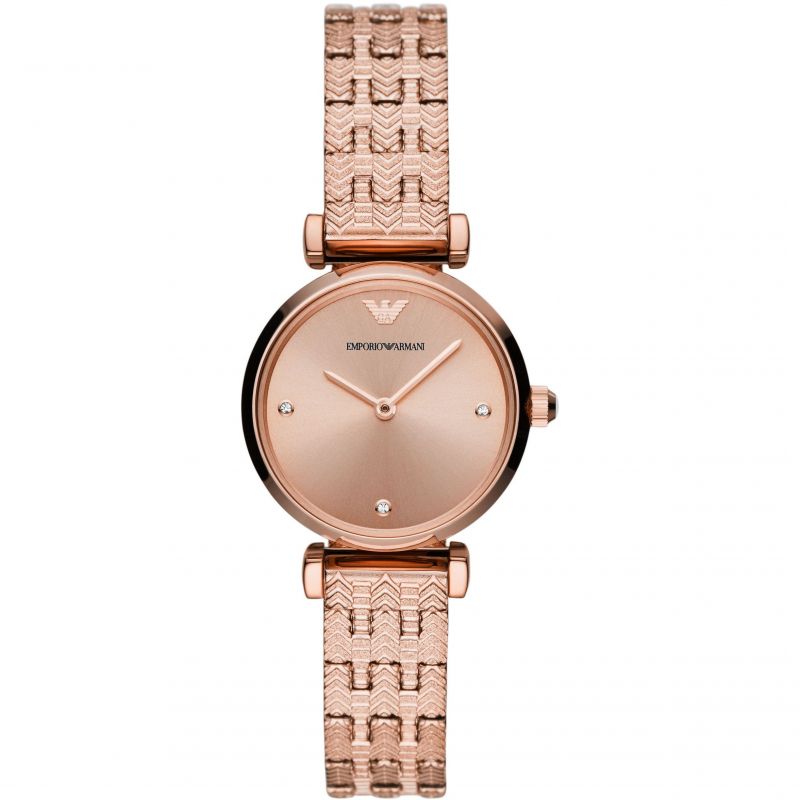 Emporio Armani Gianni T Bar Quartz Rose Gold Dial Rose Gold Steel Strap Watch For Women - AR11342