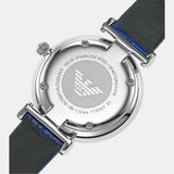 Emporio Armani Gianni T Bar Quartz Crystals Silver Dial Blue Leather Strap Watch For Women - AR11344