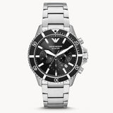 Emporio Armani Diver Chronograph Quartz Black Dial Silver Steel Strap Watch For Men - AR11360