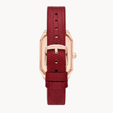 Emporio Armani Gianni T Bar Two-Hand Mother of Pearl Dial Red Leather Strap Watch For Women - AR11467