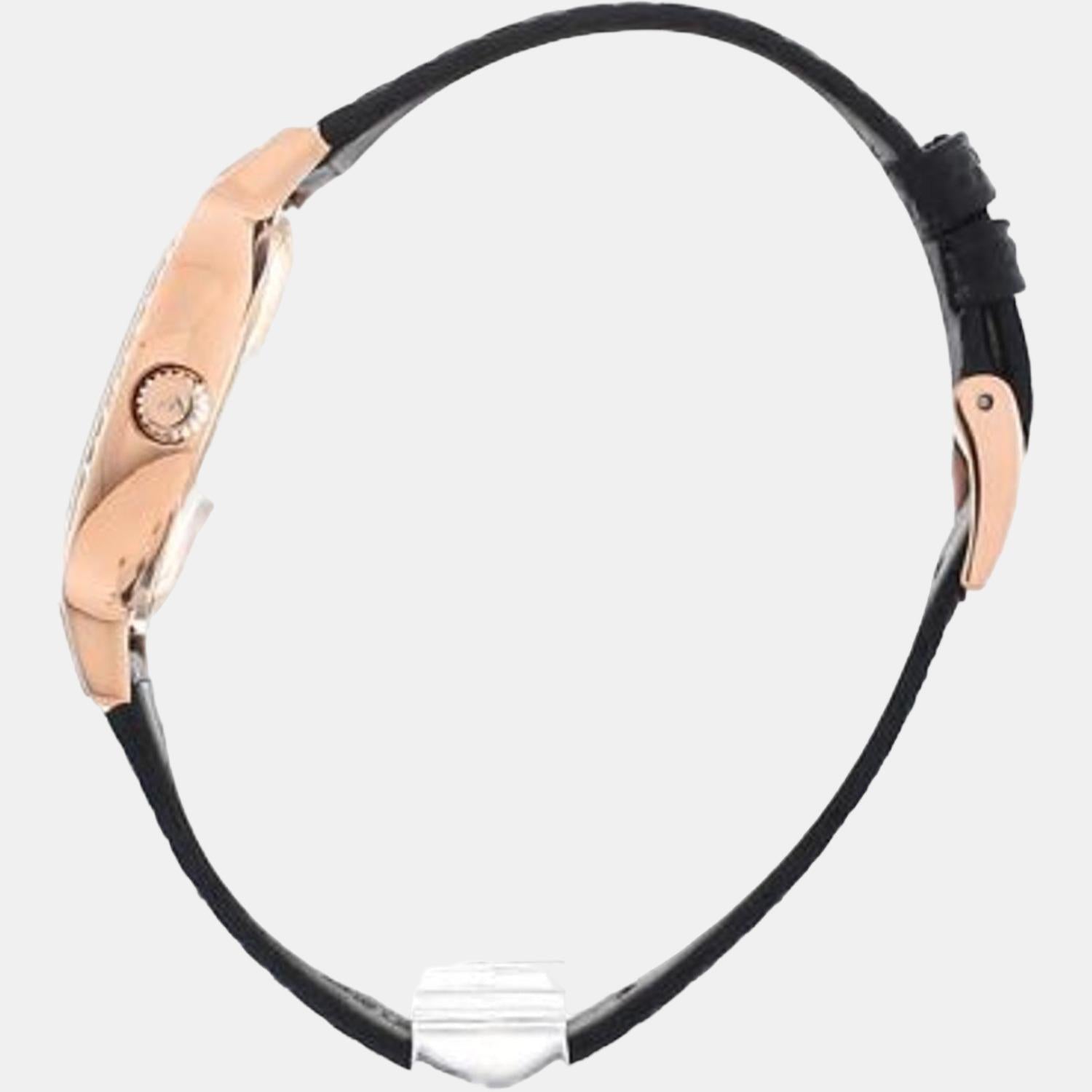 Emporio Armani Cleo Three-Hand Mother of Pearl Dial Black Leather Strap Watch For Women - AR11485