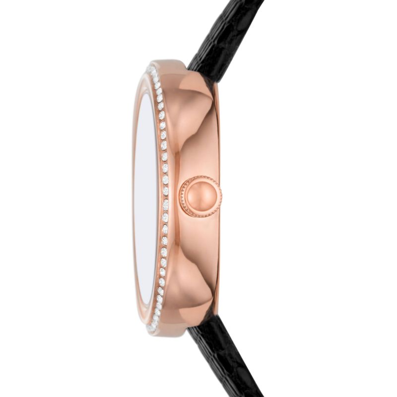 Emporio Armani Rosa Two Hand Black Dial Black Leather Strap Watch For Women - AR11493