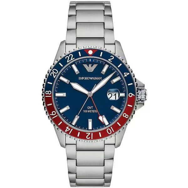 Emporio Armani Sea Explorer GMT Blue Dial Silver Steel Strap Watch For Men - AR11590