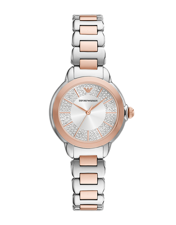 Emporio Armani Mia Three-Hand Analog Crystal Silver Dial Two Tone Steel Strap Watch For Women - AR11643