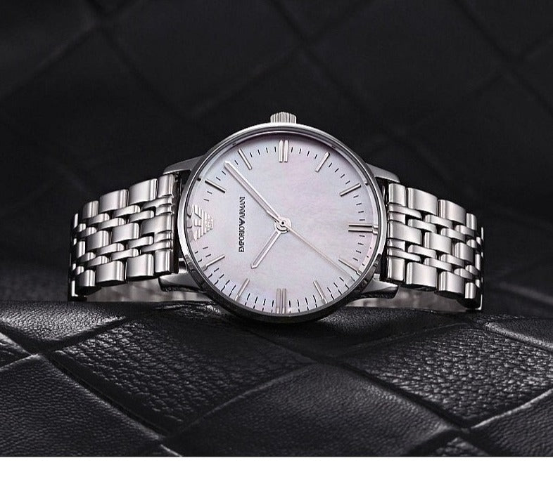 Emporio Armani Classic Quartz Mother of Pearl Dial Silver Steel Strap Watch For Women - AR1602