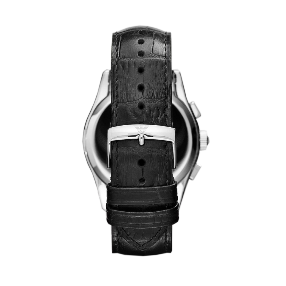 Emporio Armani Valente Chronograph Black Dial Black Leather Strap Watch For Men - AR1633