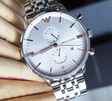 Emporio Armani Chonograph SIlver Dial Silver Steel Strap Watch For Men - AR1933