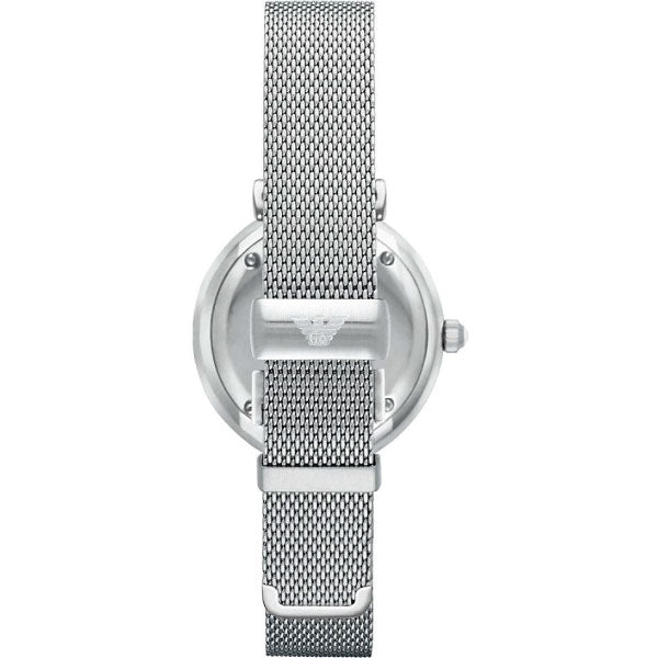 Emporio Armani Gianni T Bar Mother of Pearl Dial Silver Steel Strap Watch For Women - AR1955