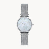Emporio Armani Gianni T Bar Mother of Pearl Dial Silver Steel Strap Watch For Women - AR1955