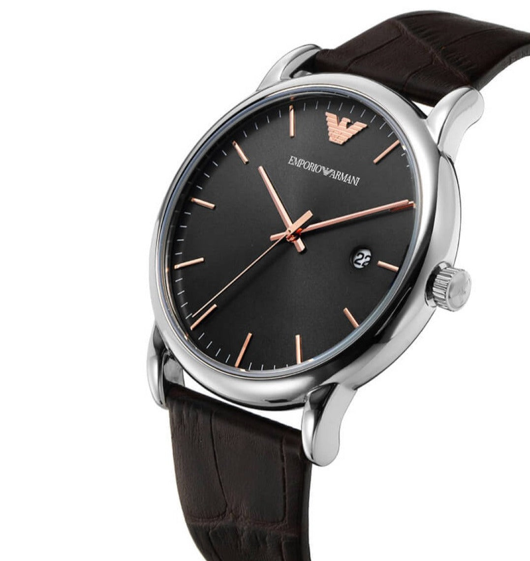 Emporio Armani Luigi Quartz Gray Dial Brown Leather Strap Watch For Men - AR1996