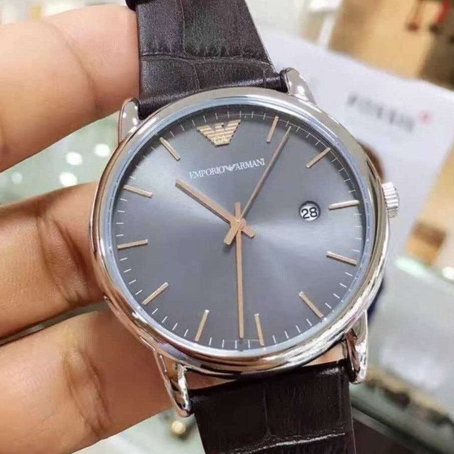 Emporio Armani Luigi Quartz Gray Dial Brown Leather Strap Watch For Men - AR1996
