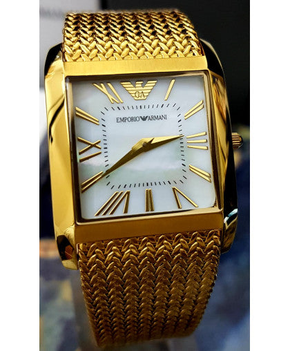 Emporio Armani Super Slim Quartz White DIal Gold Mesh Bracelet Watch For Women - AR2017