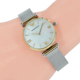 Emporio Armani Gianni T Bar Mother of Pearl Dial Silver Mesh Bracelet Watch For Women - AR2068