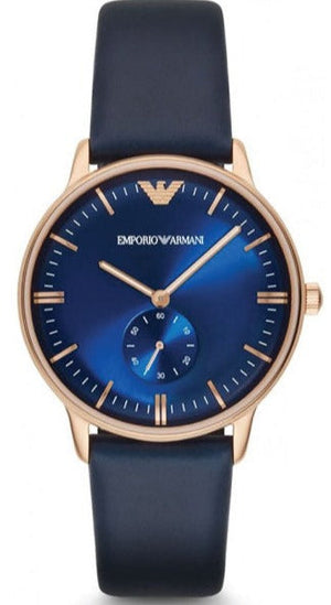 Emporio Armani Classic Quartz Blue Dial Blue Leather Strap Watch For Men  - AR2071