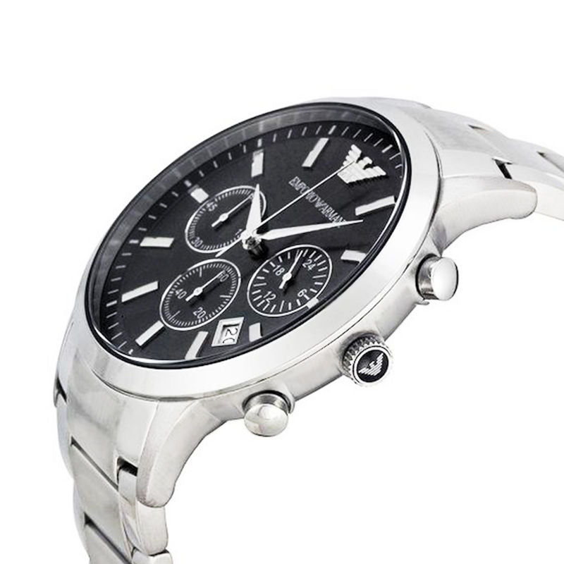 Emporio Armani Classic Chronograph Black Dial Silver Steel Strap Watch For Men - AR2434