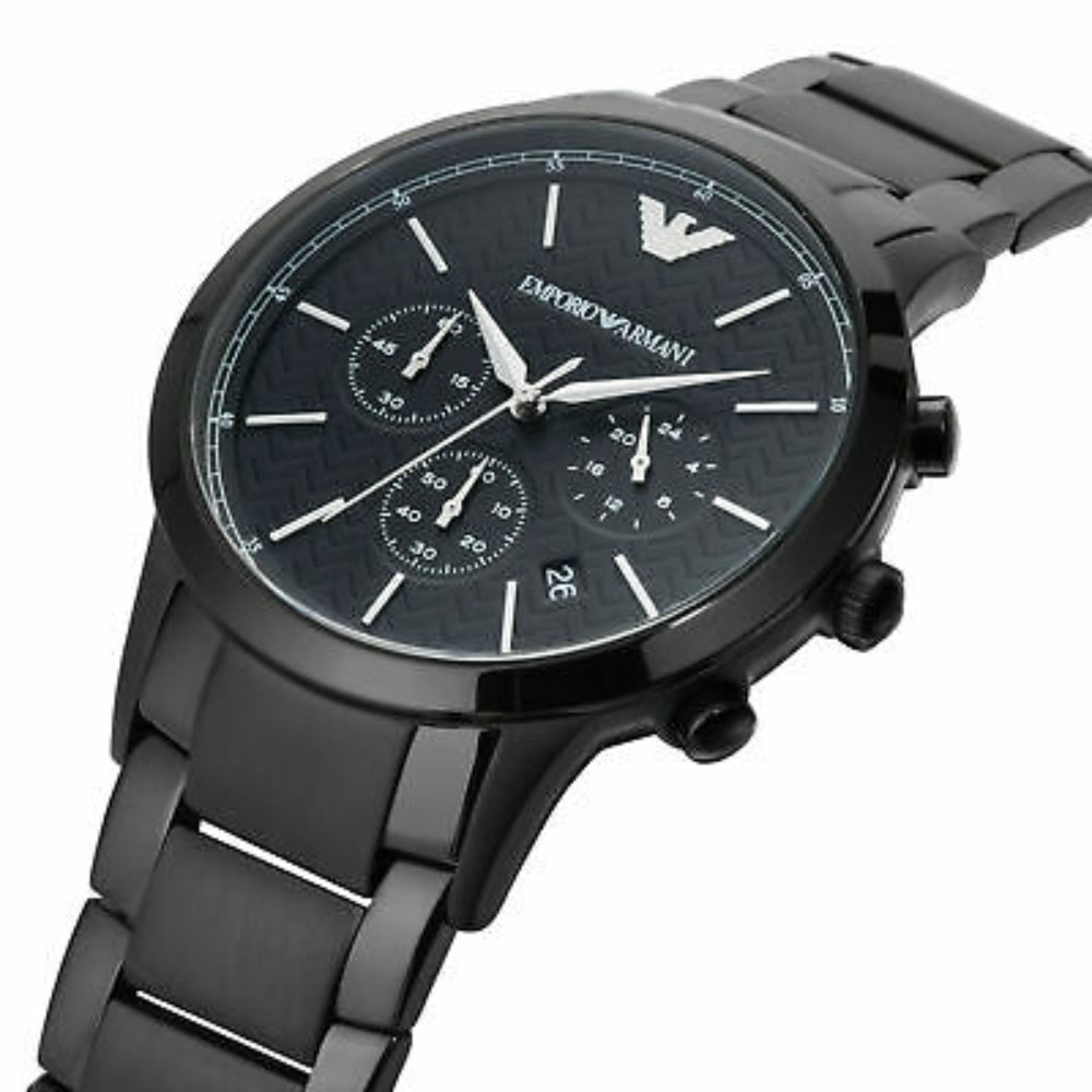 Emporio Armani Dress Chronograph Quartz Black Dial Black Stainless Steel Strap Watch For Men - AR2485