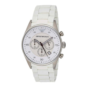 Emporio Armani Sport Chronograph White Dial White Silicone Strap Watch For Men - AR5859