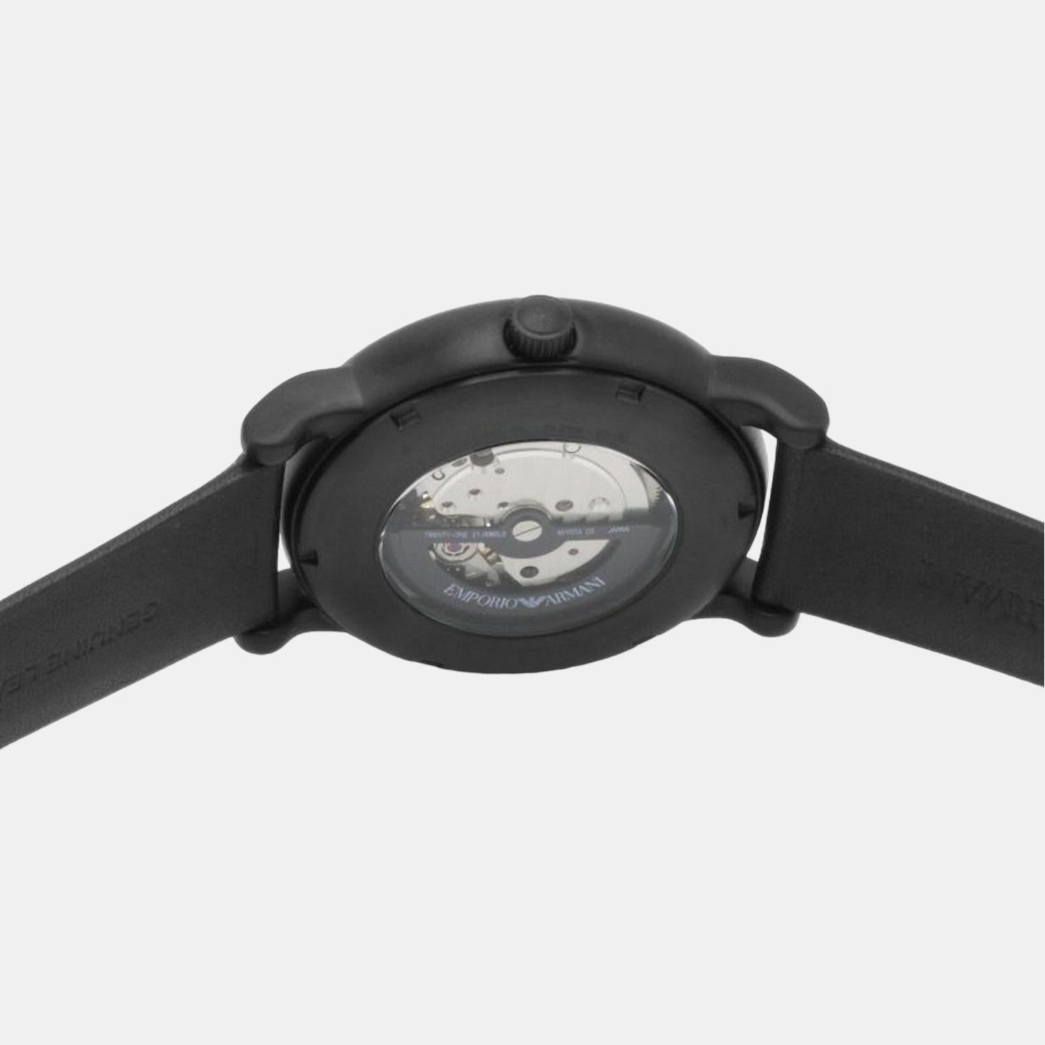 Emporio Armani Luigi Automatic Skeleton Black Dial Black Leather Strap Watch For Men - AR60012