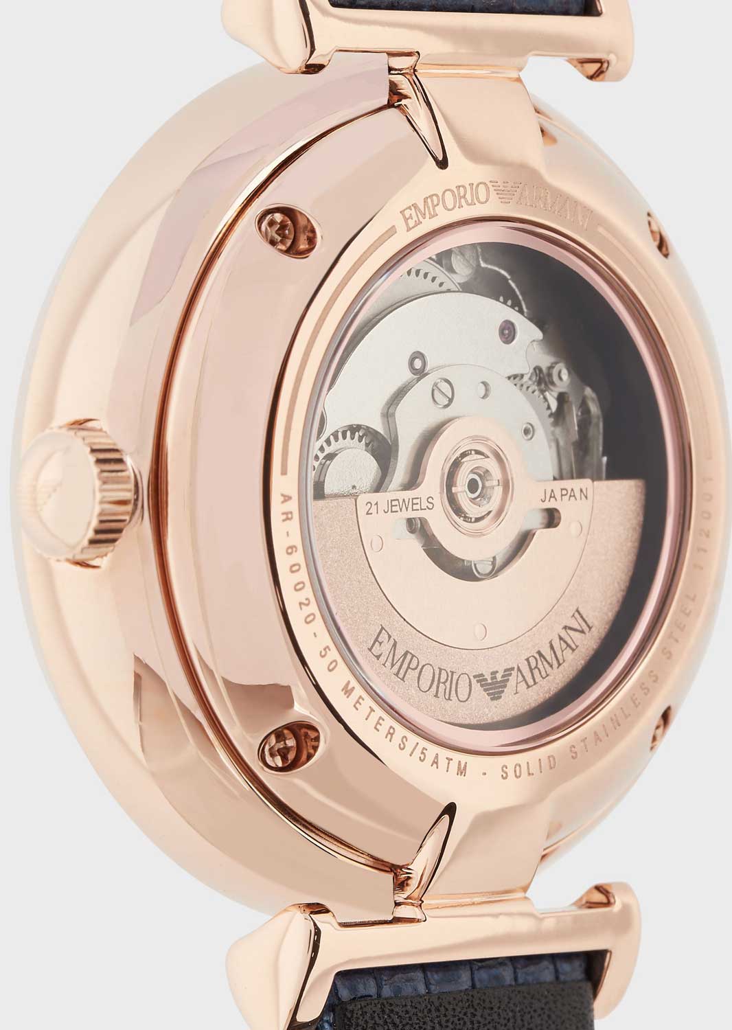 Emporio Armani Gianni T-Bar Analog Silver Dial Blue Leather Strap Watch For Women - AR60020