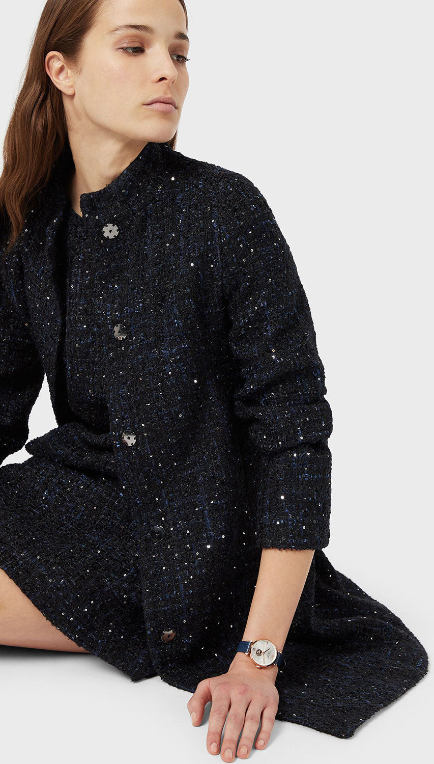 Emporio Armani Gianni T-Bar Analog Silver Dial Blue Leather Strap Watch For Women - AR60020