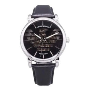 Emporio Armani Analog Automatic Black Dial Black Leather Strap Watch For Men - AR60040