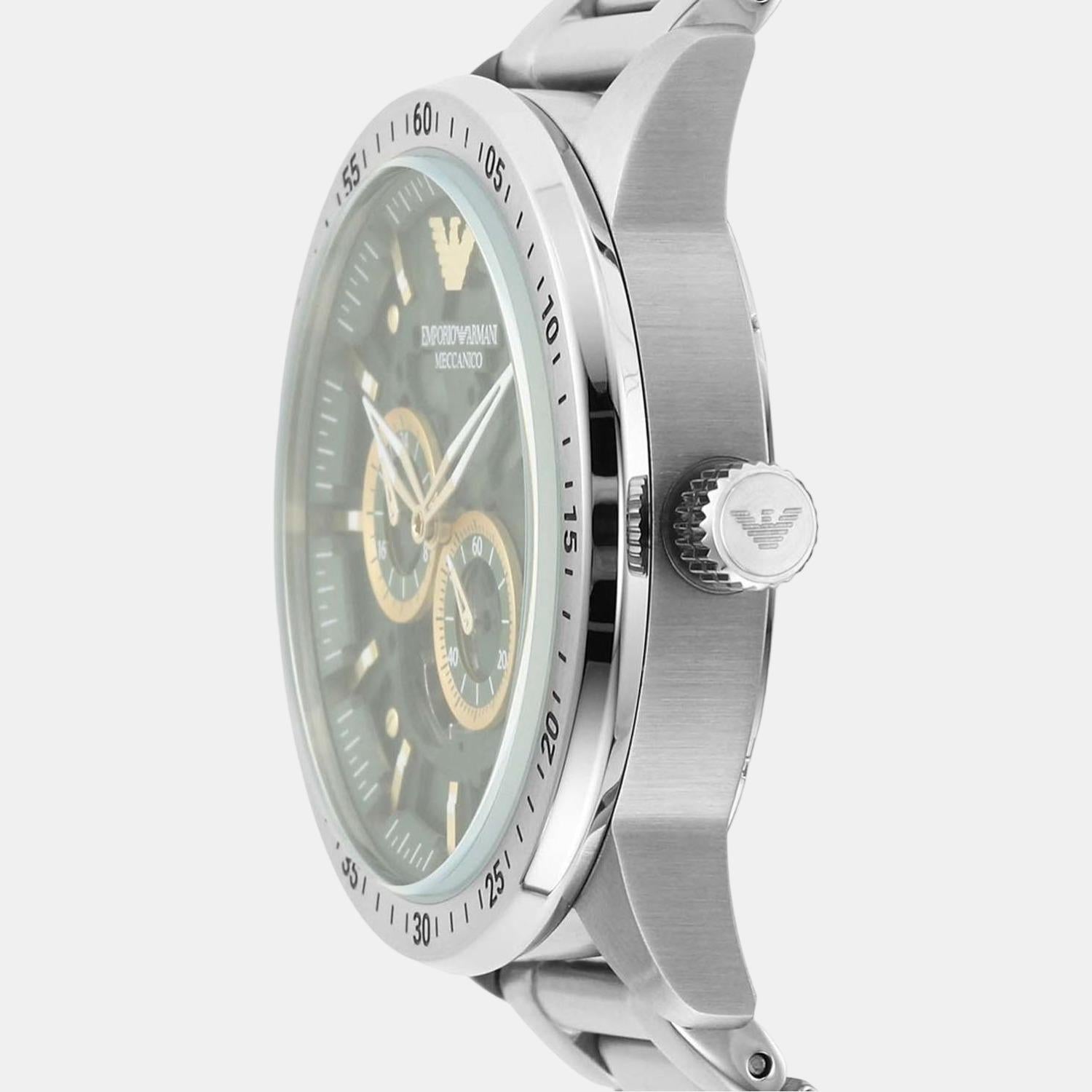 Emporio Armani Meccanico Chronograph Automatic Green Dial Silver Steel Strap Watch For Men - AR60053