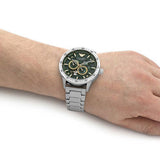 Emporio Armani Meccanico Chronograph Automatic Green Dial Silver Steel Strap Watch For Men - AR60053