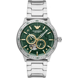 Emporio Armani Meccanico Chronograph Automatic Green Dial Silver Steel Strap Watch For Men - AR60053