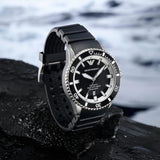 Emporio Armani Sea Explorer Automatic Black Dial Black Silicone Strap Watch For Men - AR60078