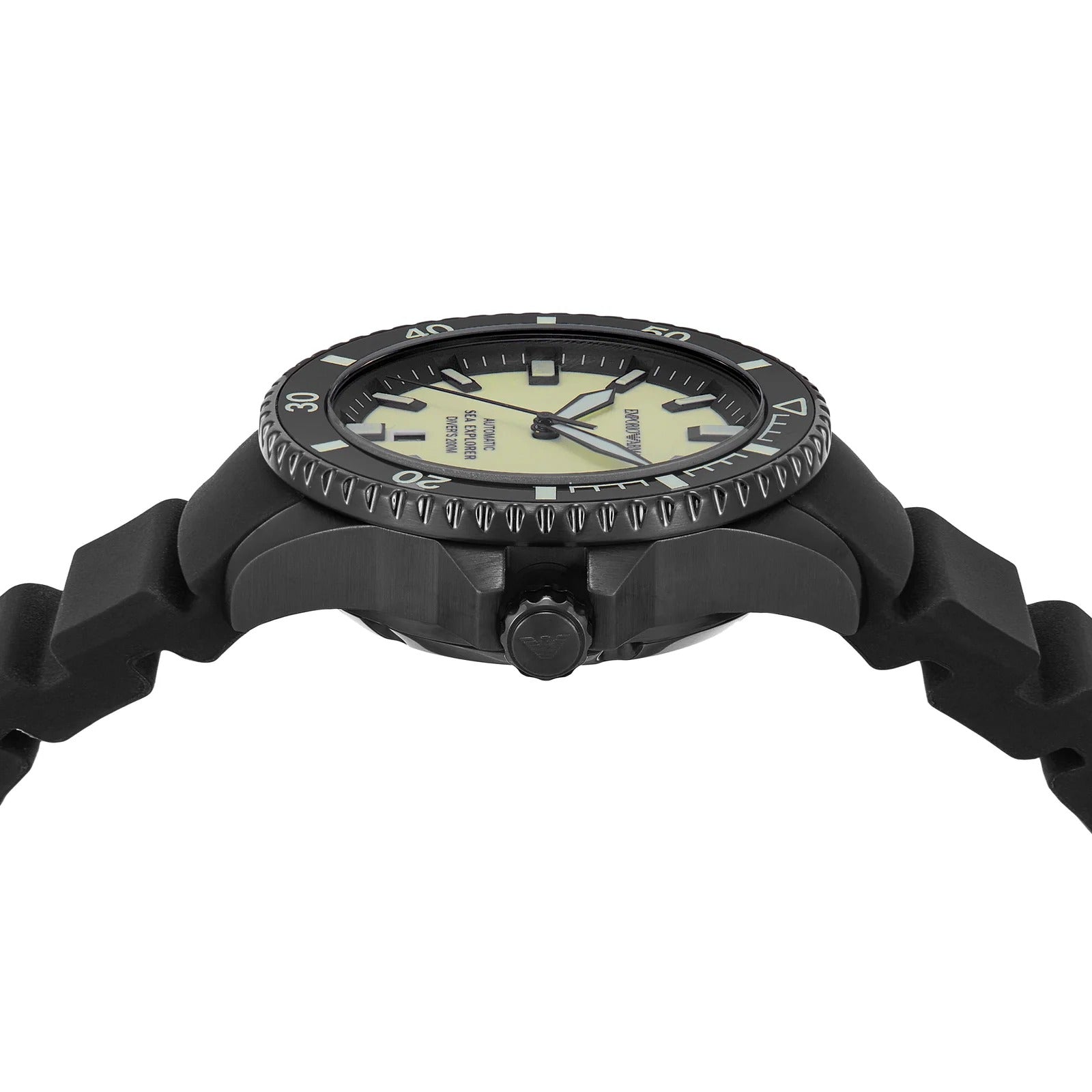 Emporio Armani Sea Explorer Automatic Yellow Dial Black Silicone Strap Watch For Men - AR60085