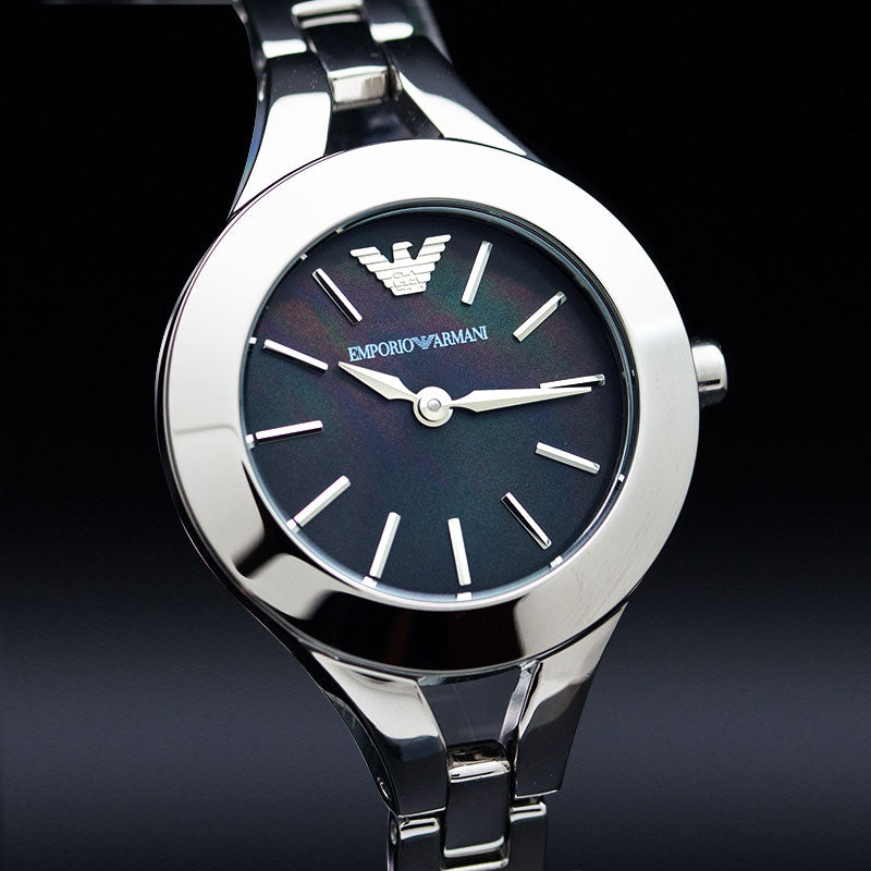 Emporio Armani Classic Quartz Black Dial Silver Steel Strap Watch For Women - AR7328