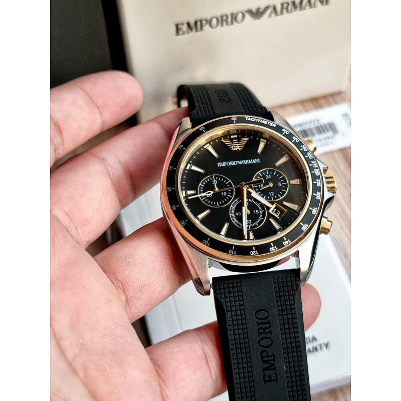 Emporio Armani Sigma Chronograph lack Dial Black Rubber Strap Watch For Men - AR80003