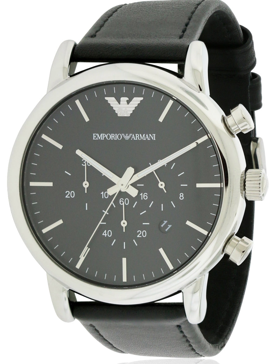 Emporio Armani Dress Analog Black Dial Black Leather Strap Watch For Men - AR8029