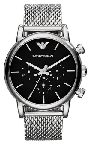 Emporio Armani Luigi Black Dial Silver Mesh Bracelet Watch For Men - AR8032