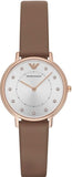 Emporio Armani Classic Analog Silver Dial Brown Leather Strap Watch For Women - AR8040