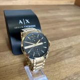 Armani Exchange Hampton Chronograph Black Dial Gold Steel Strap Watch For Men - AX2122